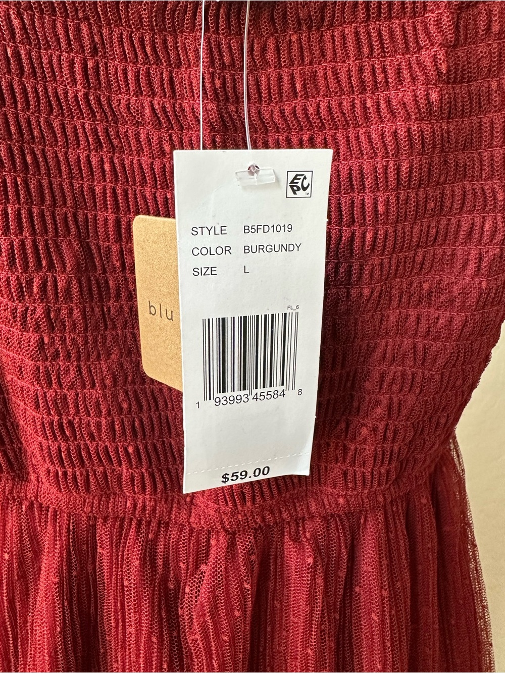 NWT Blu Pepper Burgundy Chiffon Maxi Spaghetti Strap Dress Size L - Picture 7 of 9